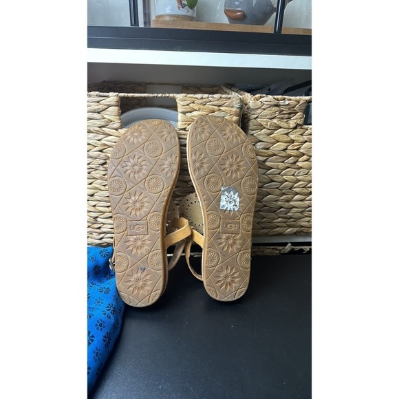 Ugg Ayden slingback medallion tan leather cork‎ casual T thong sandals size 9 - Picture 9 of 9